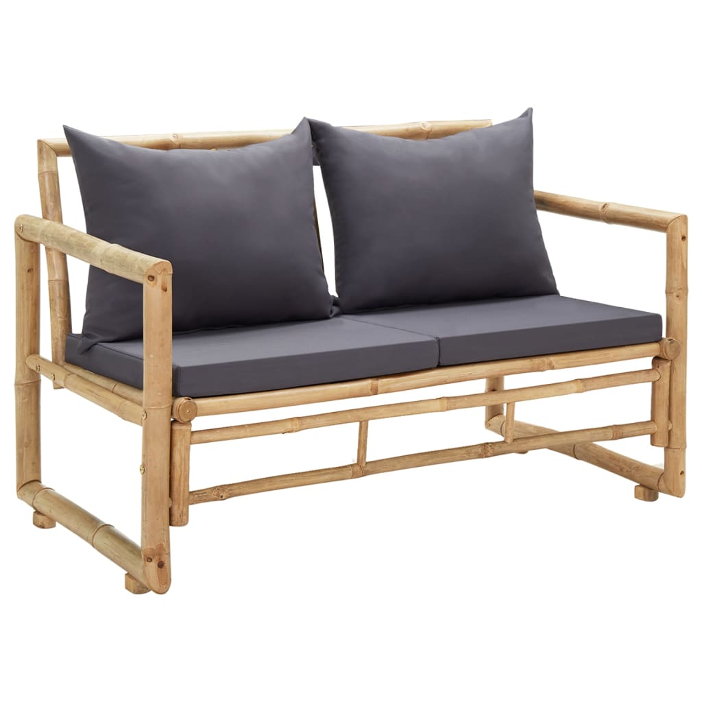 Banc de jardin 2 places avec coussins en bambou