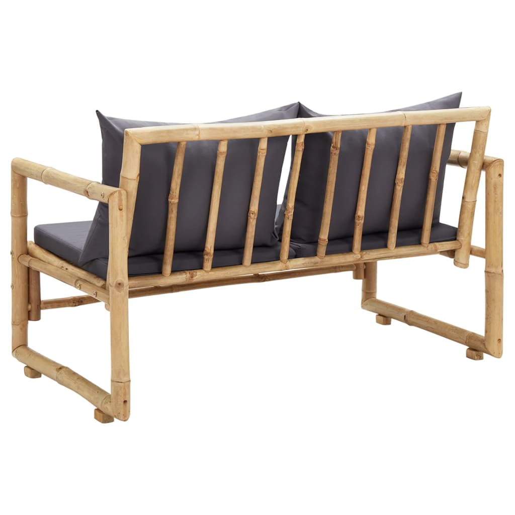 Banc de jardin 2 places avec coussins en bambou