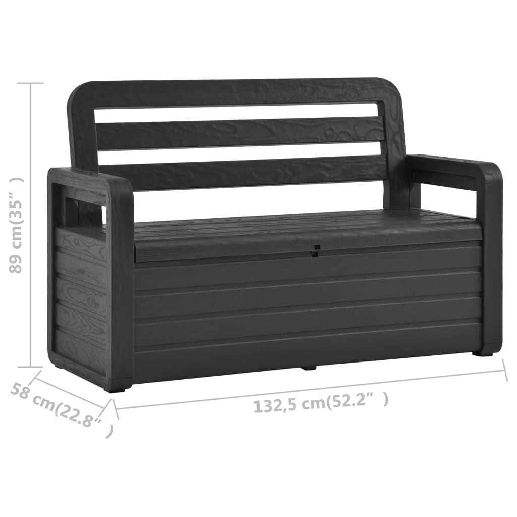 Banc de rangement de jardin 132,5 cm plastique anthracite