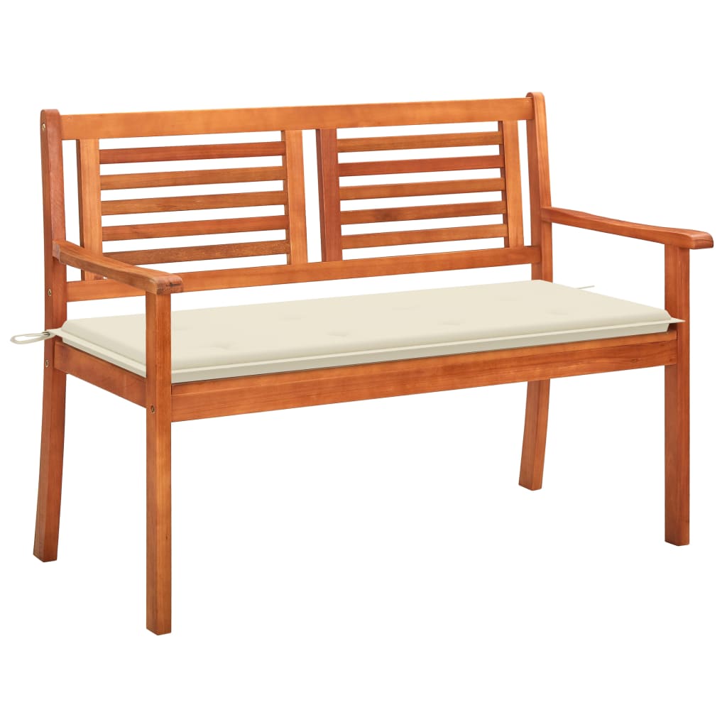 Banc de jardin 3 places avec coussin 150 cm bois d'eucalyptus massif