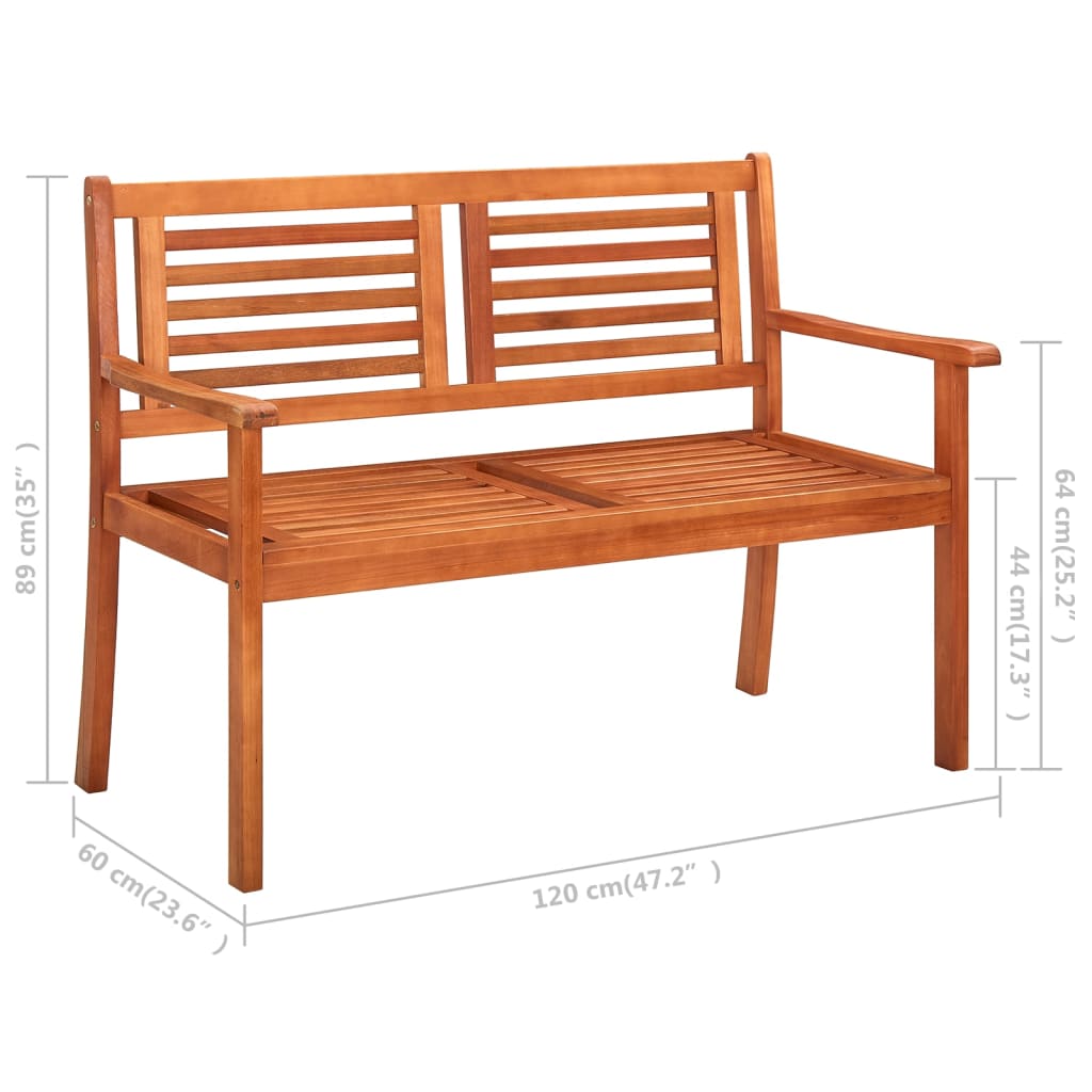 Banc de jardin 3 places avec coussin 150 cm bois d'eucalyptus massif