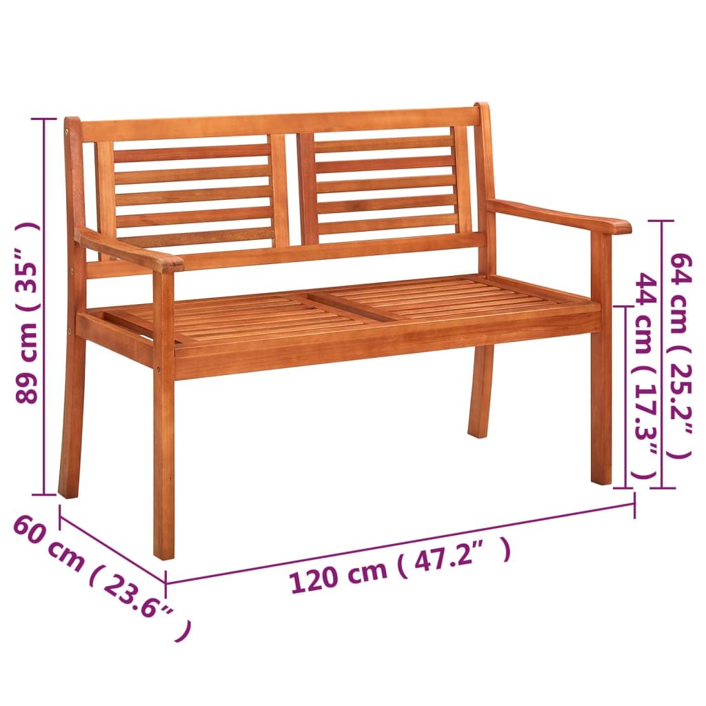 Banc de jardin 3 places avec coussin 150 cm bois d'eucalyptus massif