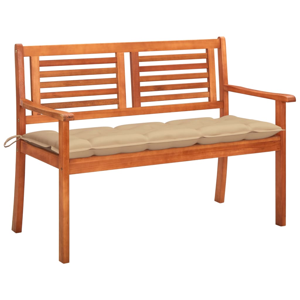 Banc de jardin 3 places avec coussin 150 cm bois d'eucalyptus massif