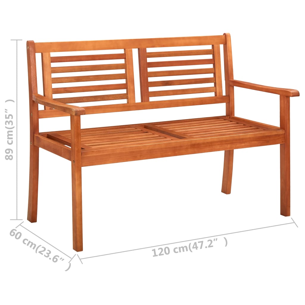 Banc de jardin 3 places avec coussin 150 cm bois d'eucalyptus massif