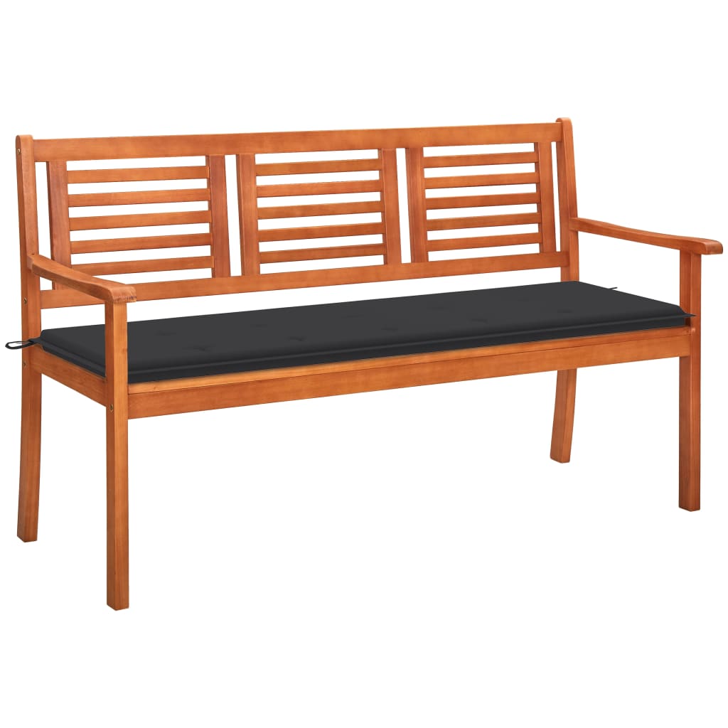 Banc de jardin 3 places avec coussin 150 cm bois d'eucalyptus massif