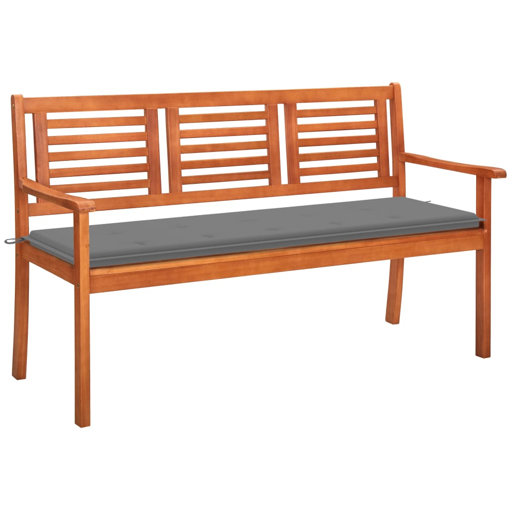 Banc de jardin 3 places avec coussin 150 cm bois d'eucalyptus massif