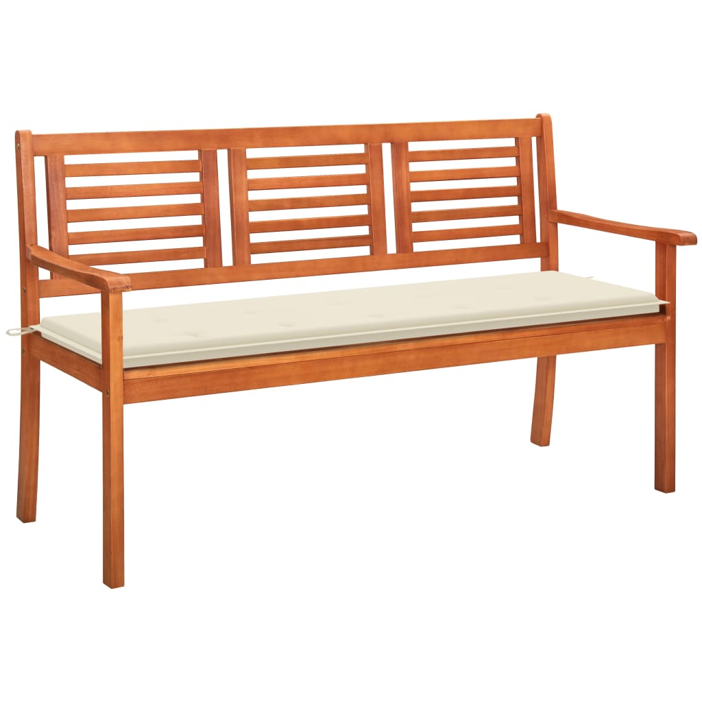 Banc de jardin 3 places avec coussin 150 cm bois d'eucalyptus massif