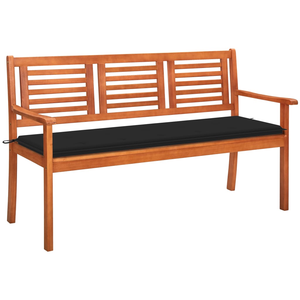 Banc de jardin 3 places avec coussin 150 cm bois d'eucalyptus massif