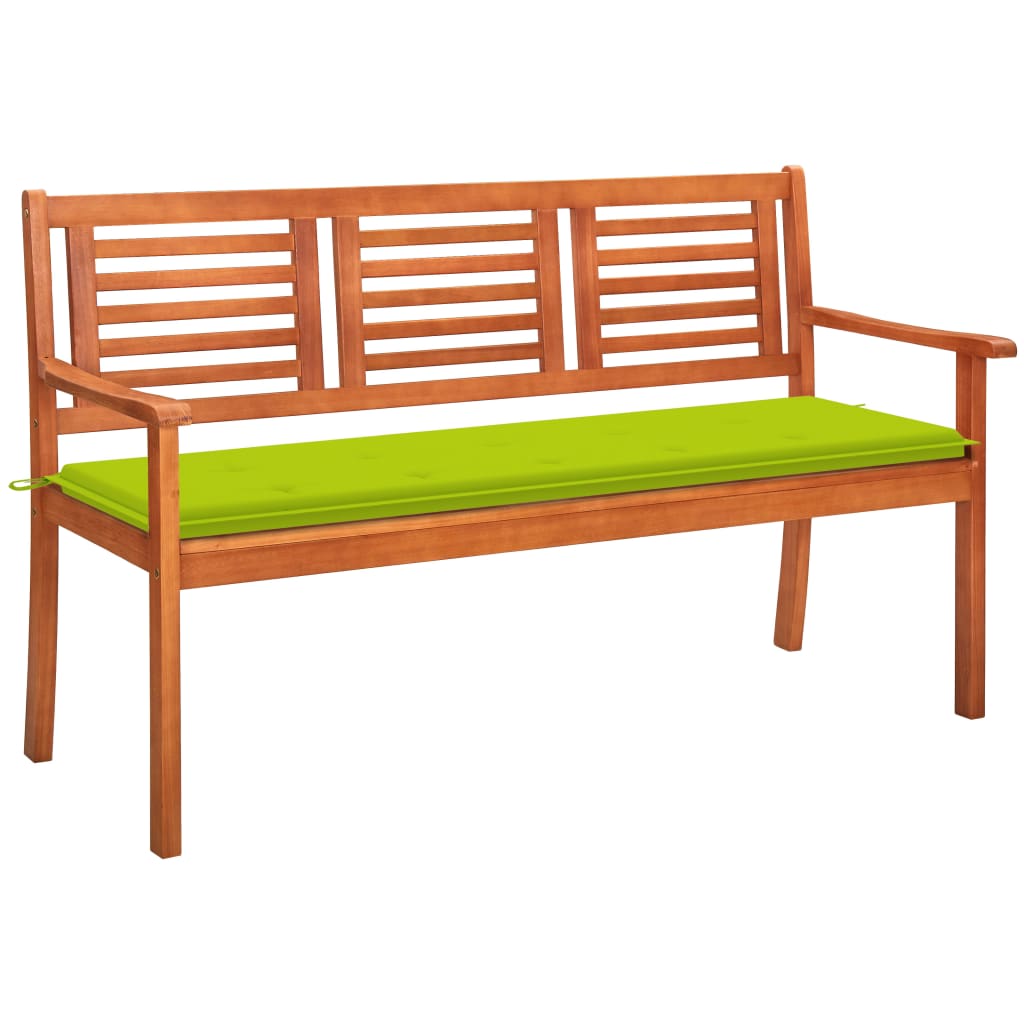 Banc de jardin 3 places avec coussin 150 cm bois d'eucalyptus massif