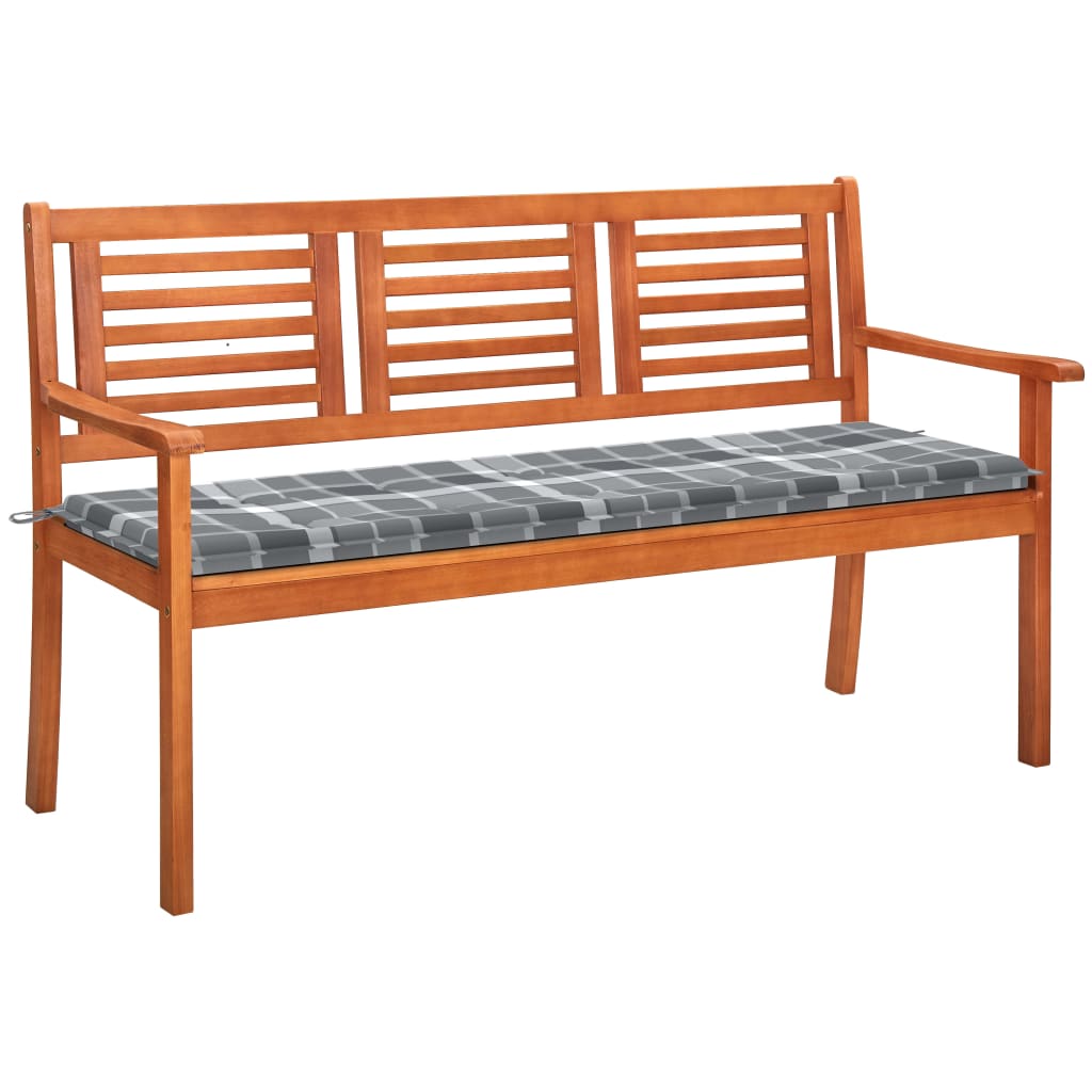 Banc de jardin 3 places avec coussin 150 cm bois d'eucalyptus massif