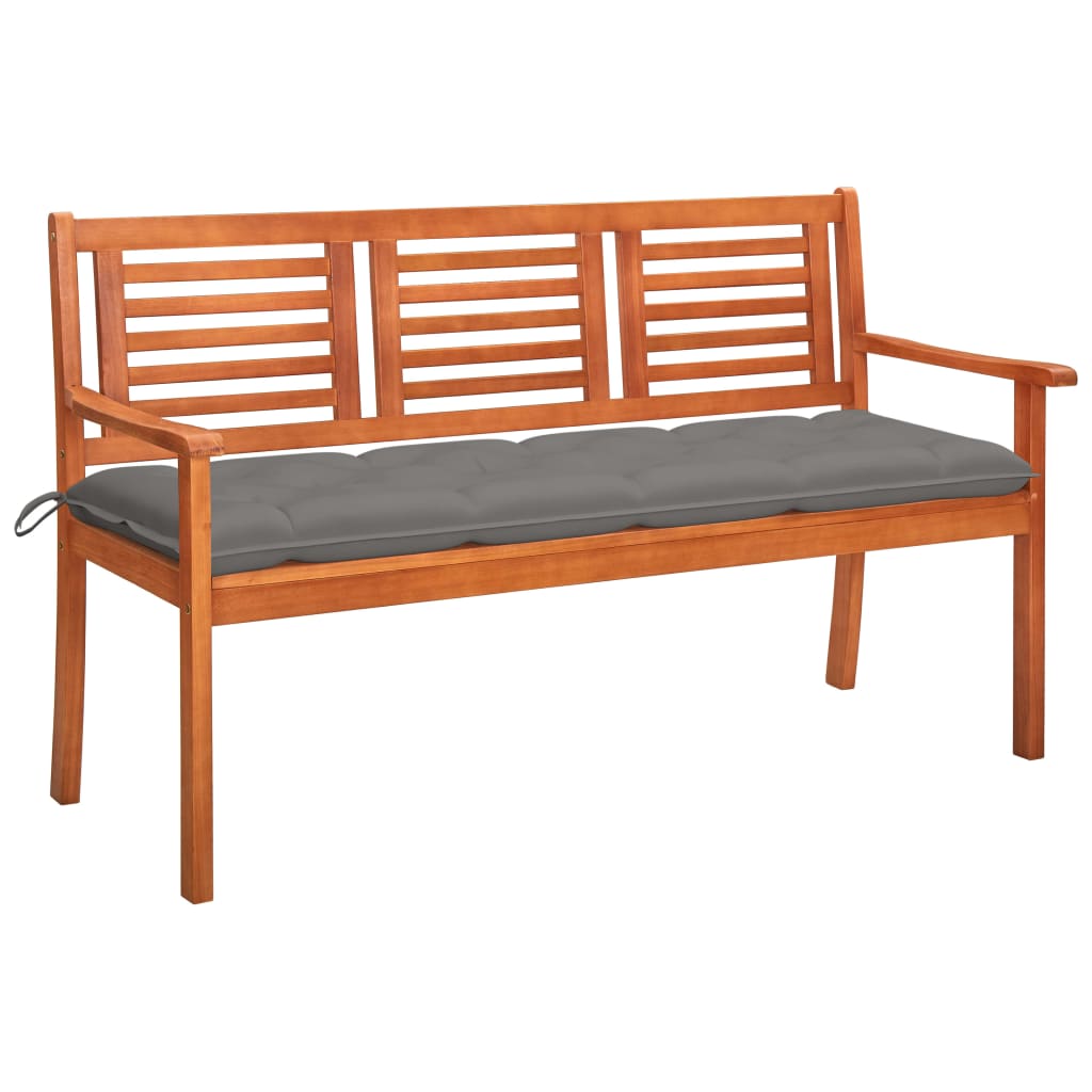 Banc de jardin 3 places avec coussin 150 cm bois d'eucalyptus massif