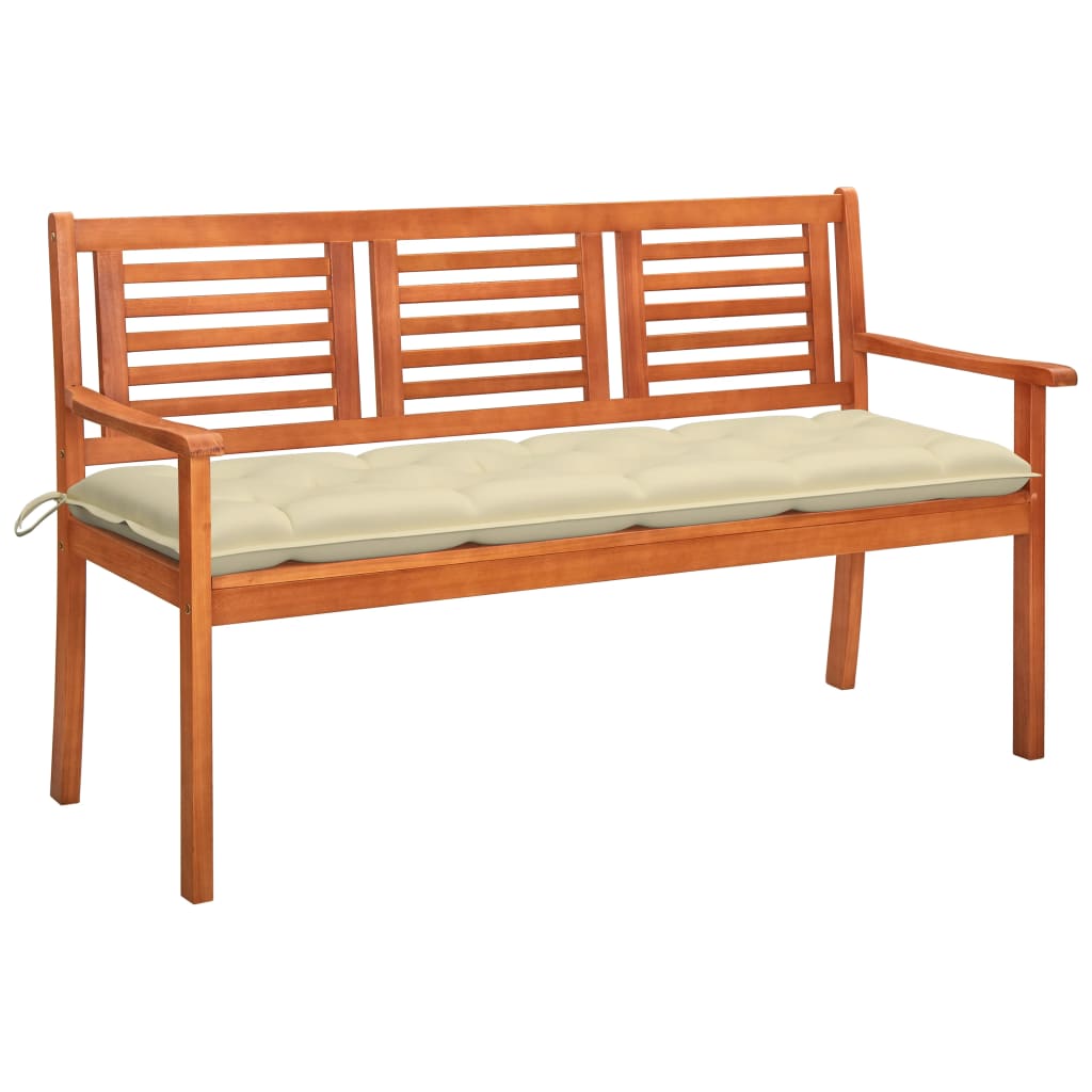 Banc de jardin 3 places avec coussin 150 cm bois d'eucalyptus massif