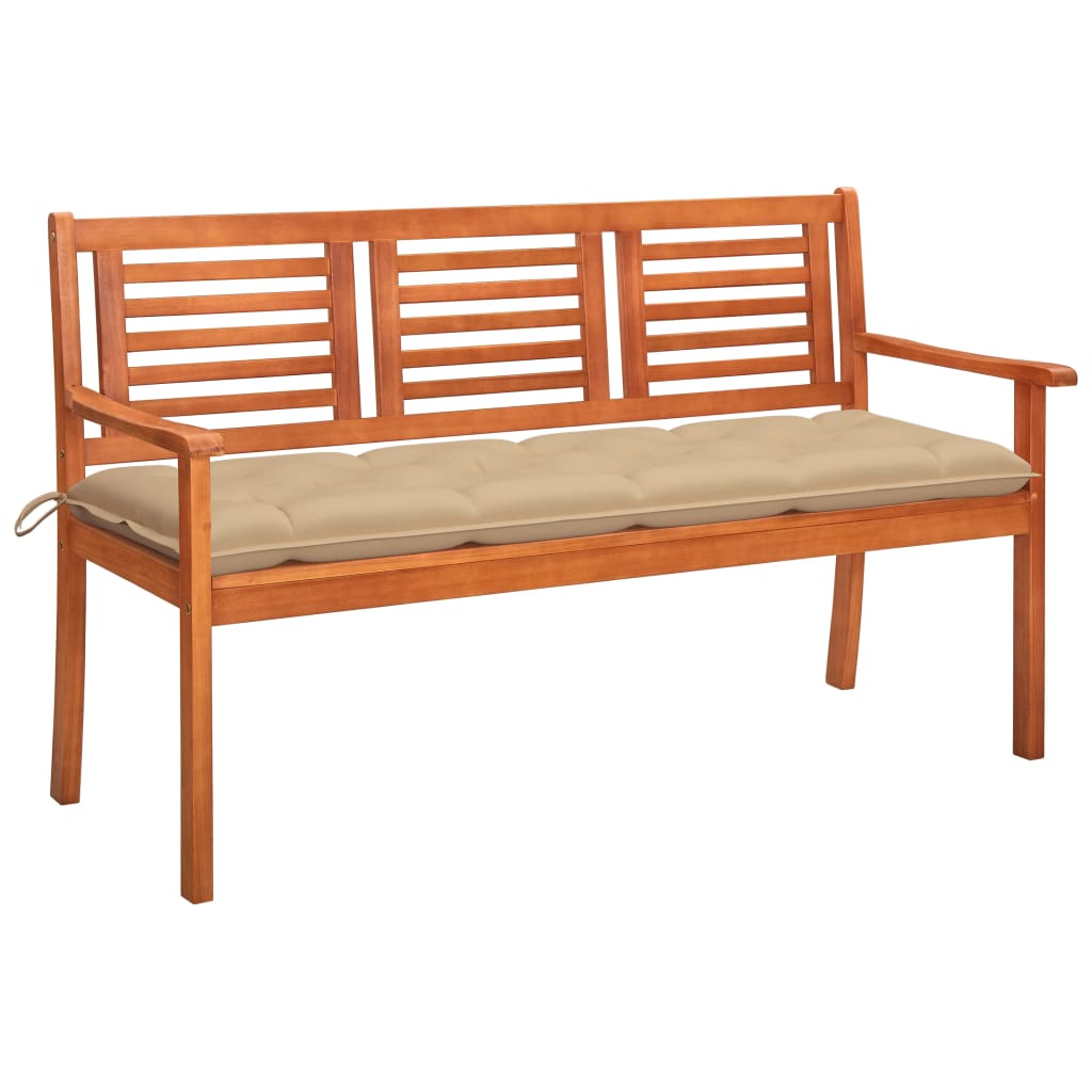 Banc de jardin 3 places avec coussin 150 cm bois d'eucalyptus massif