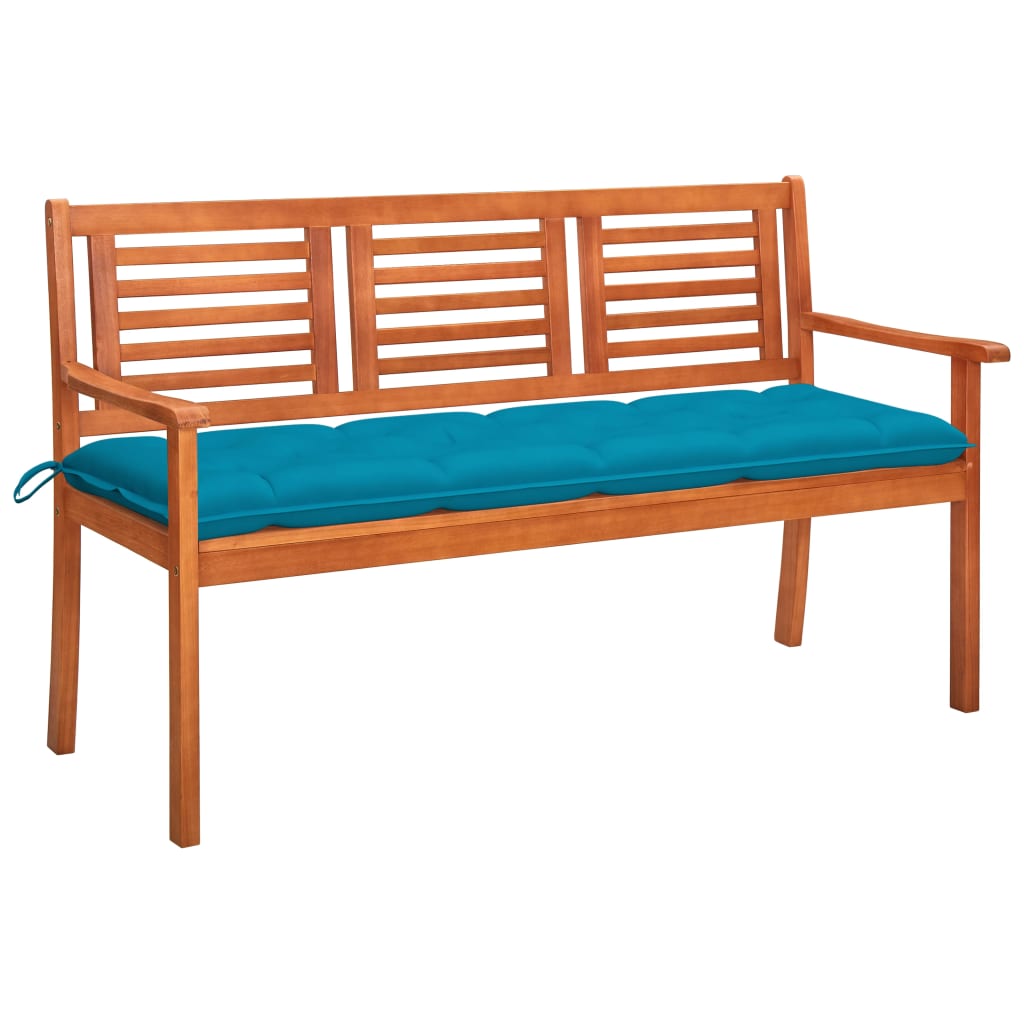 Banc de jardin 3 places avec coussin 150 cm bois d'eucalyptus massif