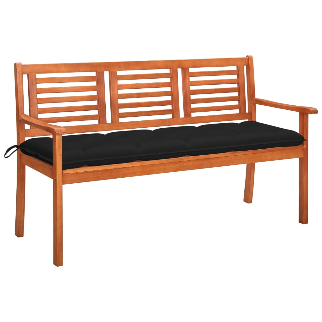 Banc de jardin 3 places avec coussin 150 cm bois d'eucalyptus massif