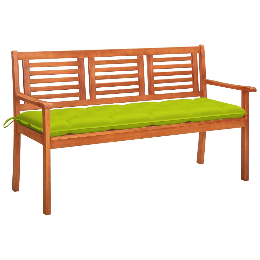 Banc de jardin 3 places avec coussin 150 cm bois d'eucalyptus massif