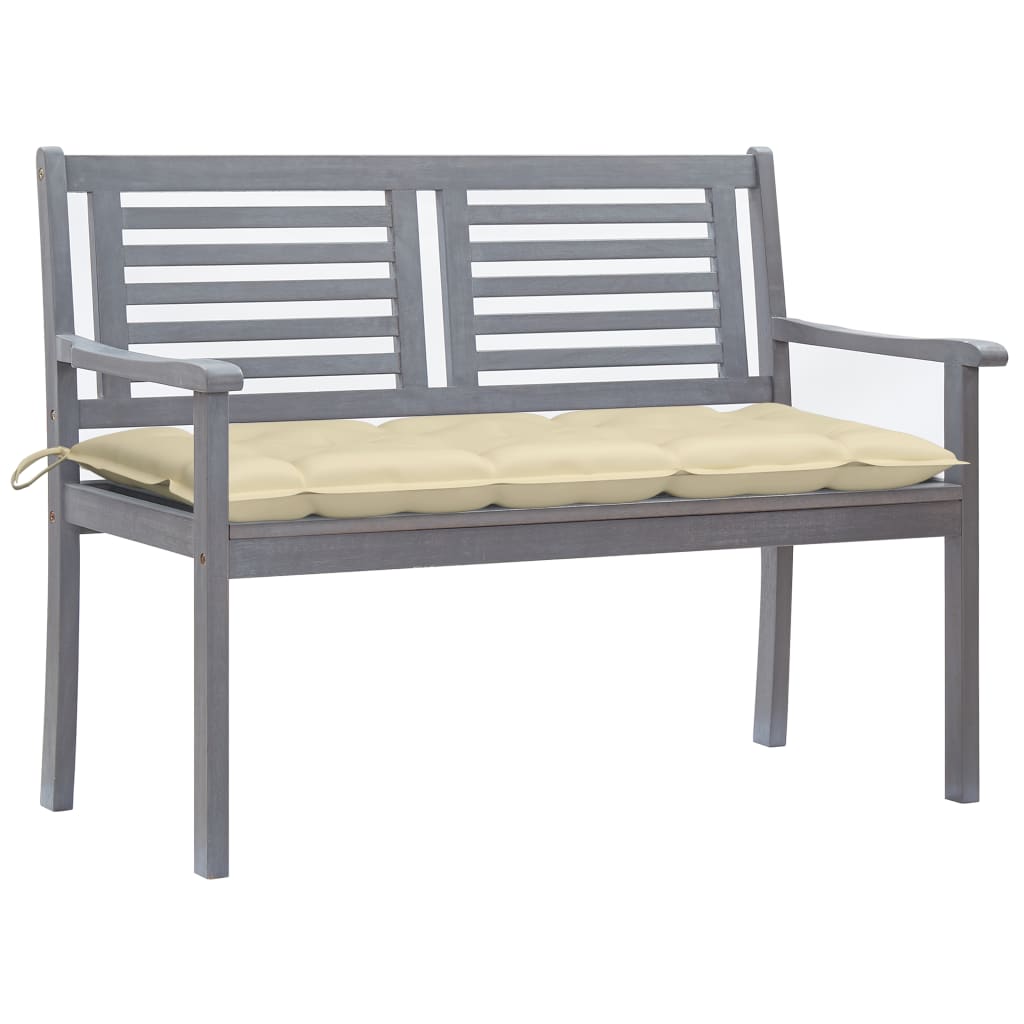 Banc de jardin 2 places avec coussin 120 cm bois d'eucalyptus