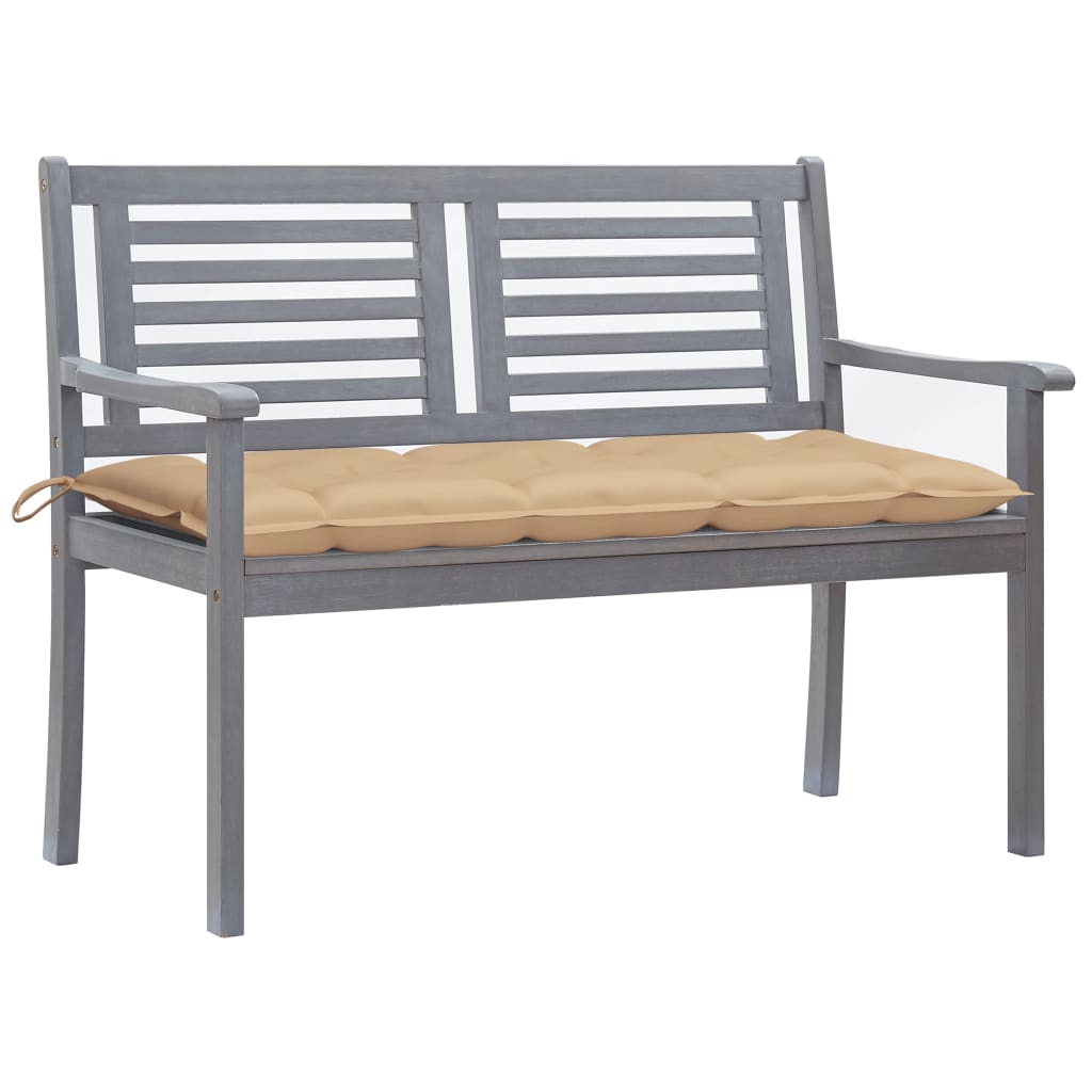 Banc de jardin 2 places avec coussin 120 cm bois d'eucalyptus