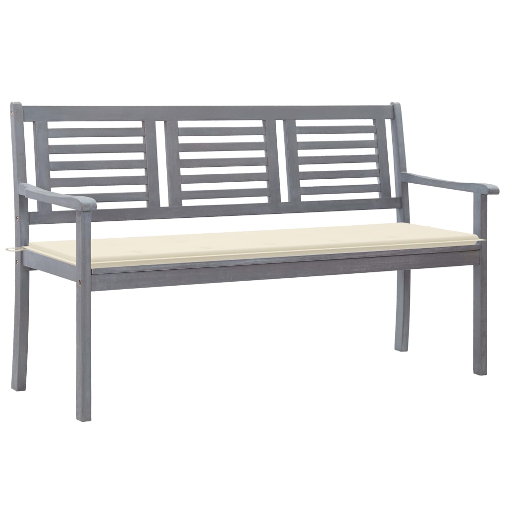 Banc de jardin 3 places avec coussin 150 cm bois d'eucalyptus