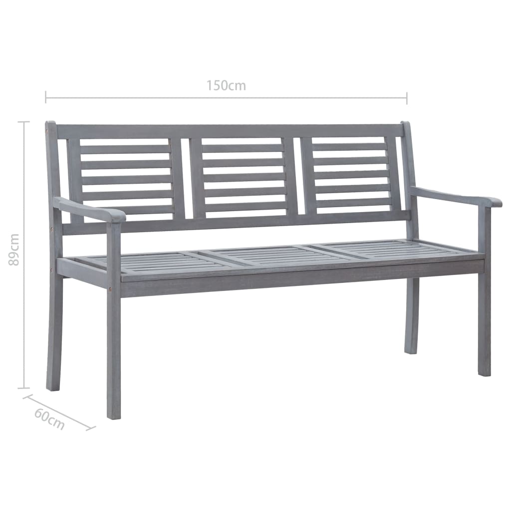 Banc de jardin 3 places avec coussin 150 cm bois d'eucalyptus