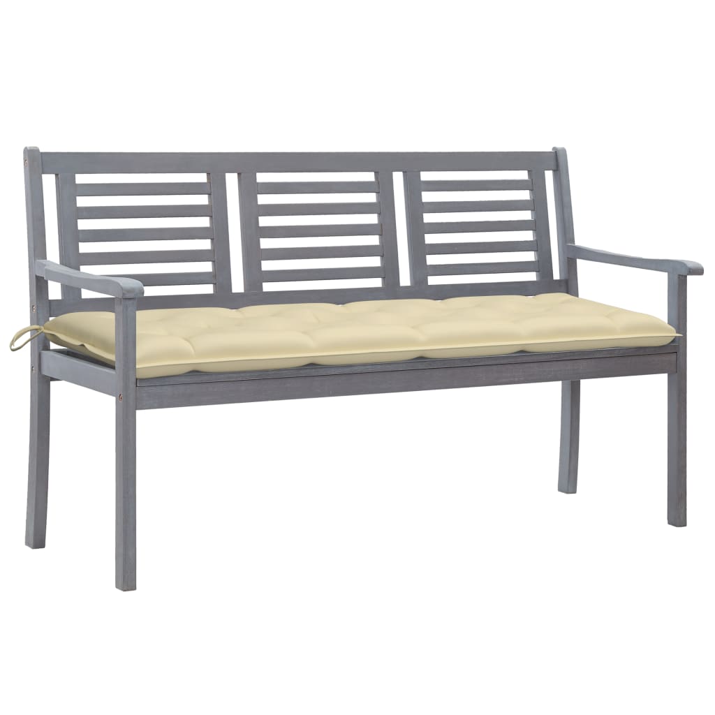 Banc de jardin 3 places avec coussin 150 cm bois d'eucalyptus