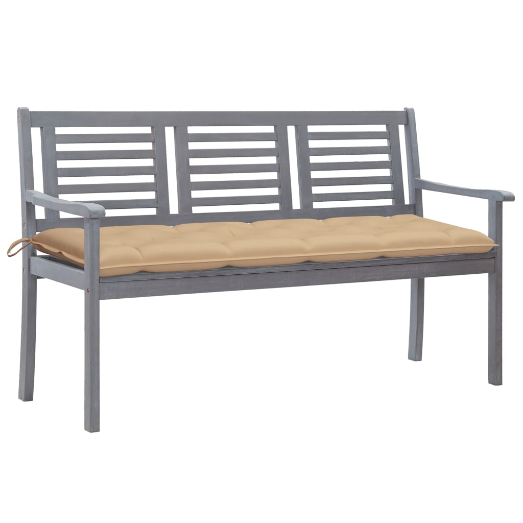 Banc de jardin 3 places avec coussin 150 cm bois d'eucalyptus