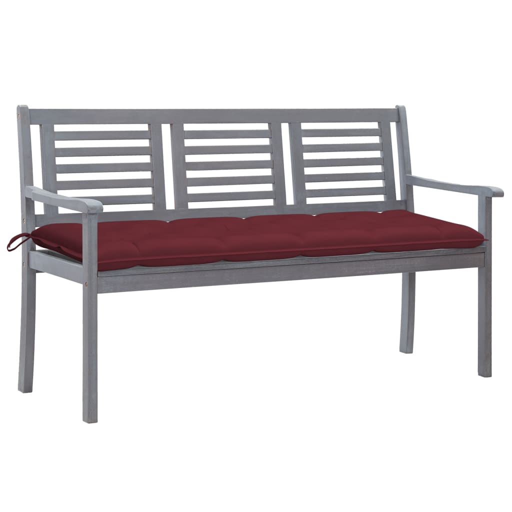 Banc de jardin 3 places avec coussin 150 cm bois d'eucalyptus