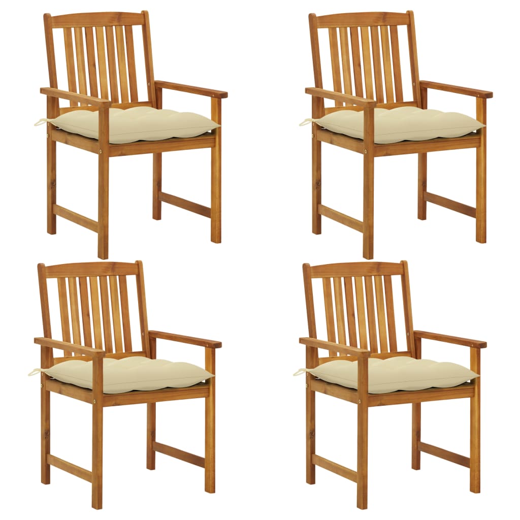 Chaises de jardin 4 pcs avec coussins en bois d'acacia massif