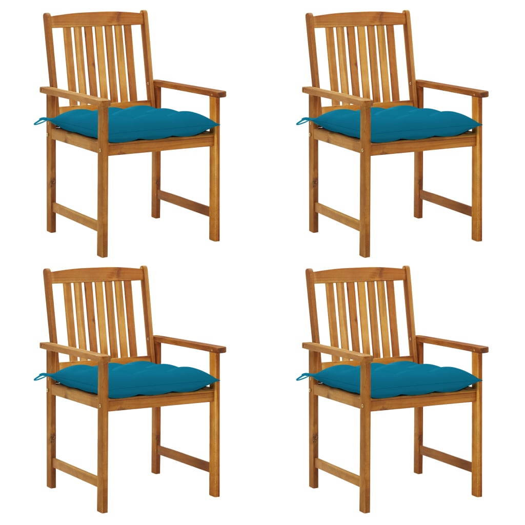 Chaises de jardin 4 pcs avec coussins en bois d'acacia massif