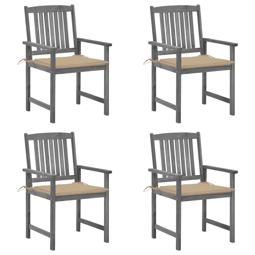 Chaises de jardin 4 pcs avec coussins en bois d'acacia massif