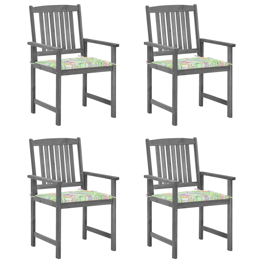 Chaises de jardin 4 pcs avec coussins en bois d'acacia massif