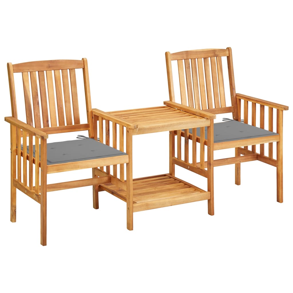 Chaises de jardin avec table et coussins en bois d'acacia massif