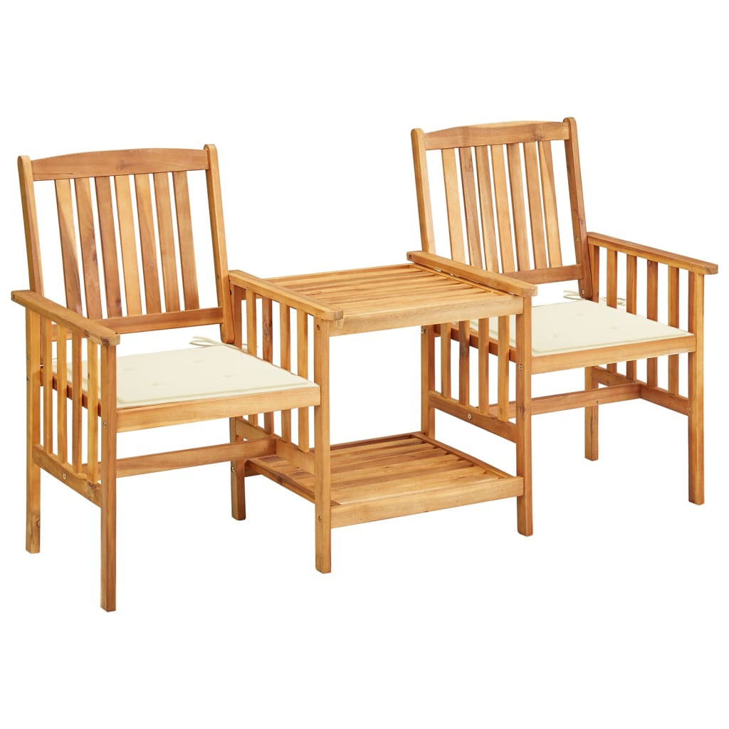 Chaises de jardin avec table et coussins en bois d'acacia massif