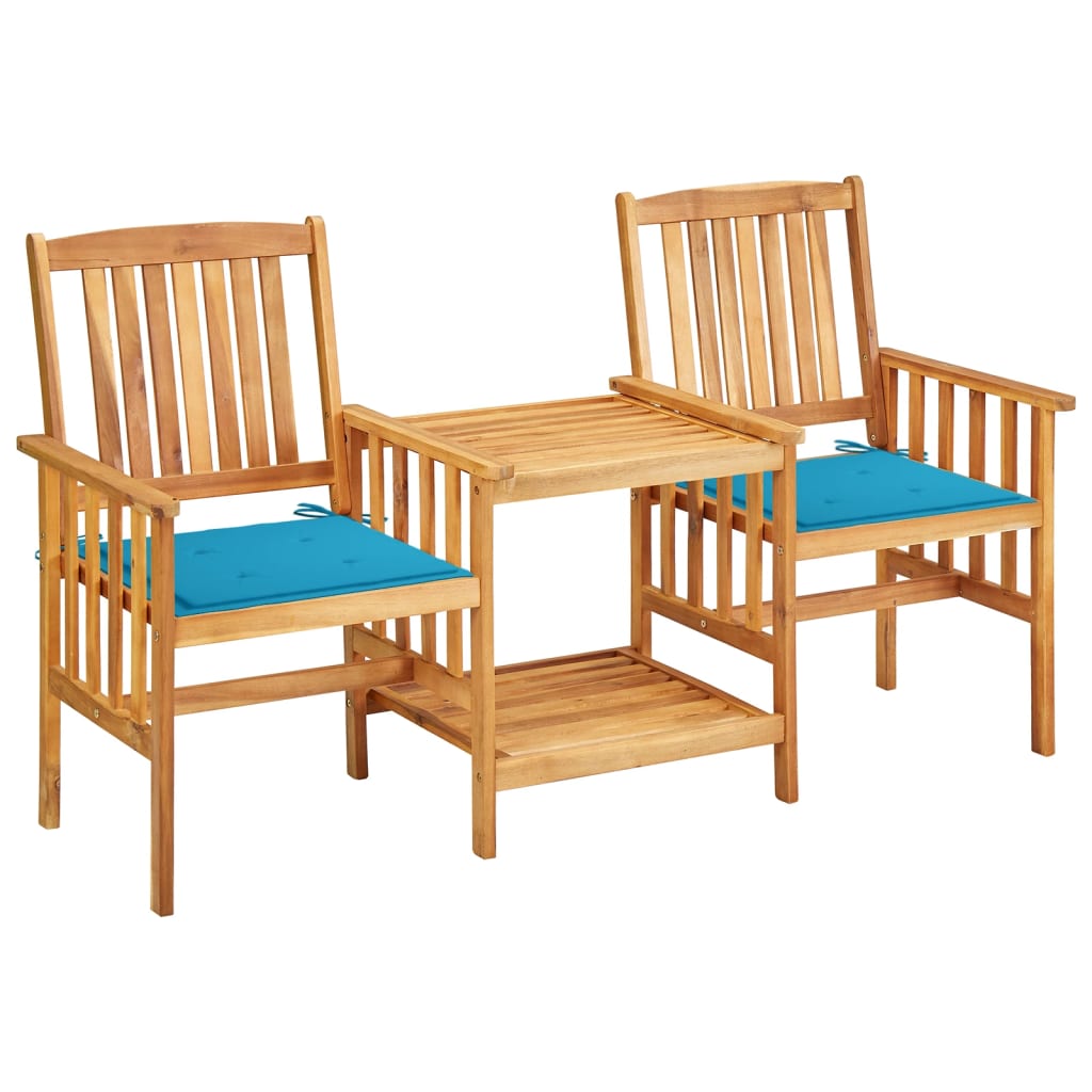 Chaises de jardin avec table et coussins en bois d'acacia massif