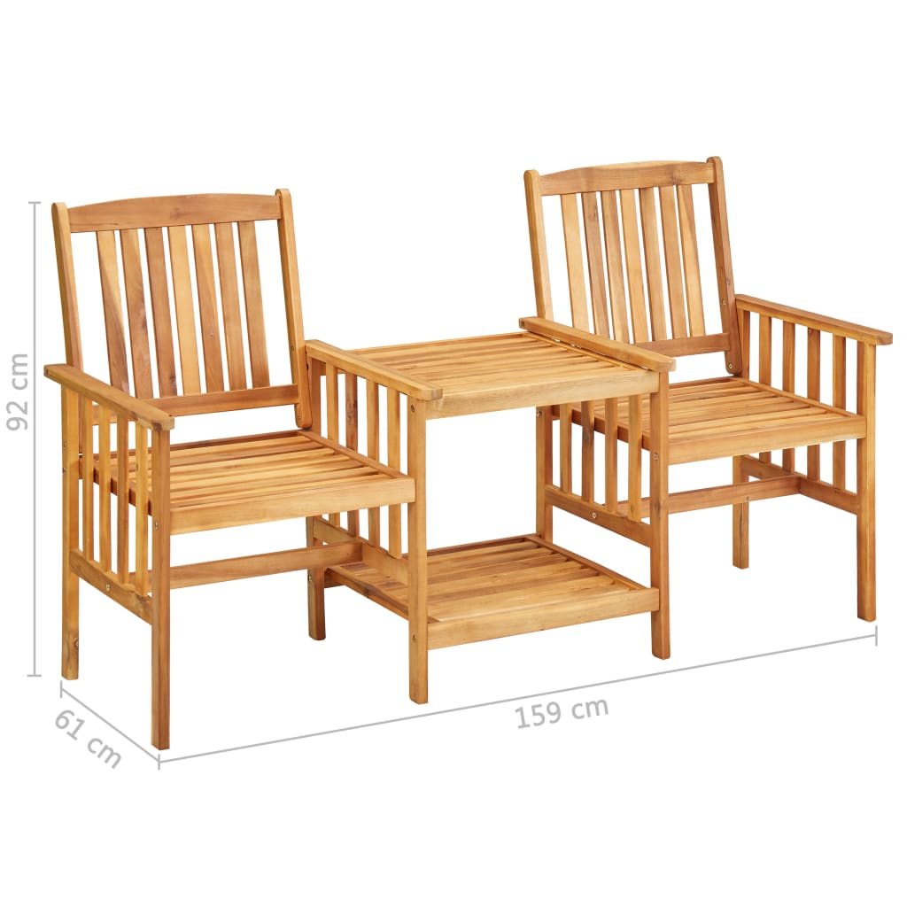 Chaises de jardin avec table et coussins en bois d'acacia massif