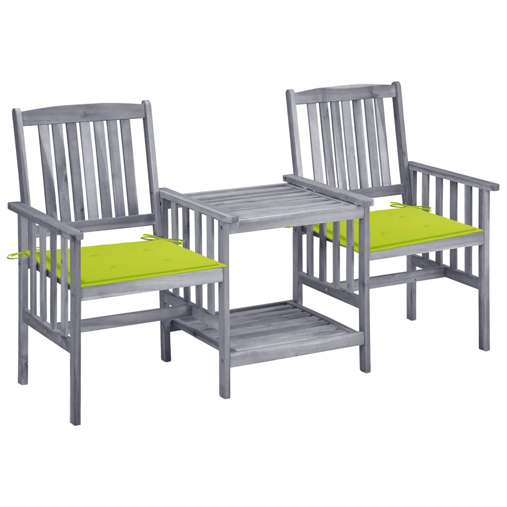 Chaises de jardin avec table et coussins en bois d'acacia massif