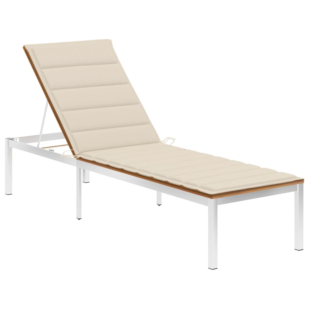 Chaise longue avec coussin en bois d'acacia massif et acier inoxydable