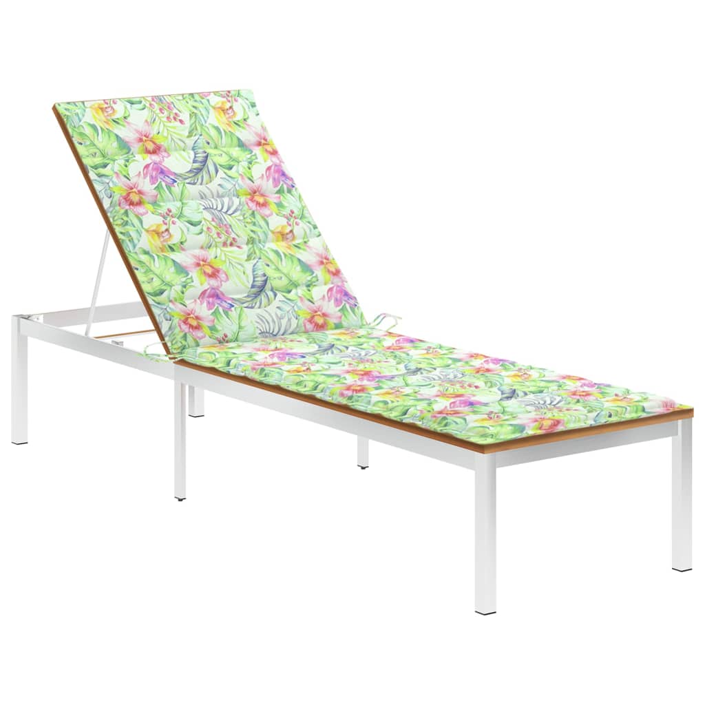 Chaise longue avec coussin en bois d'acacia massif et acier inoxydable