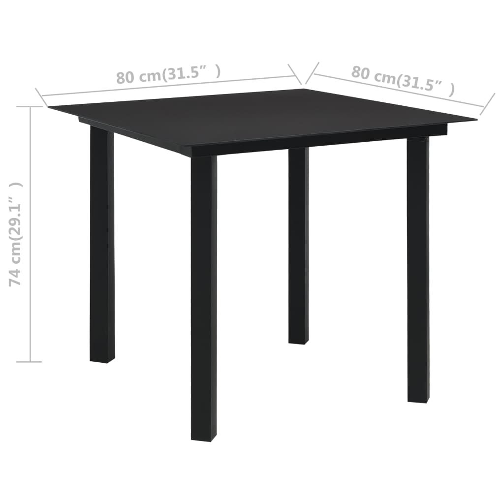 3-delige Tuinset glas en staal zwart