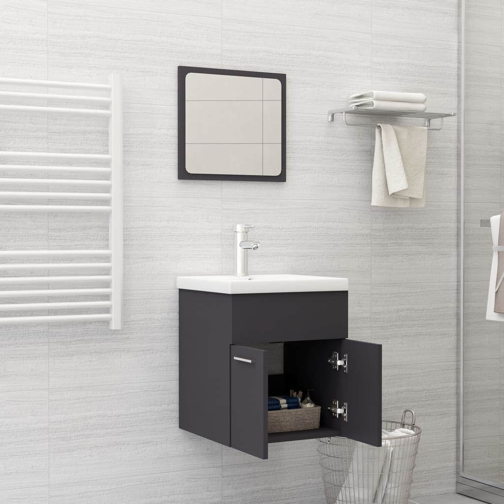 Ensemble de meubles de salle de bain 2 pièces, bois fini, gris brillant