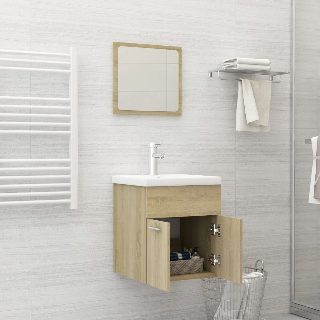 Ensemble de meubles de salle de bain 2 pièces, bois fini, gris brillant