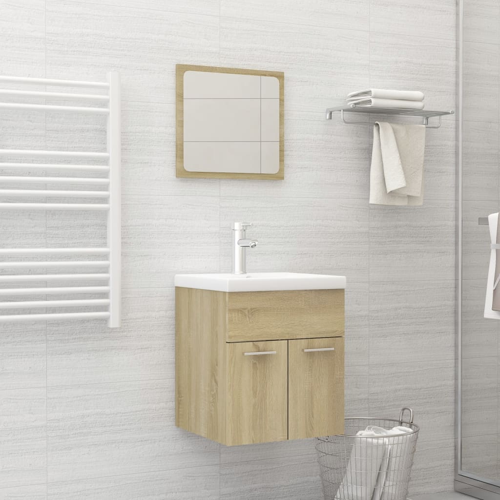 Ensemble de meubles de salle de bain 2 pièces, bois fini, gris brillant