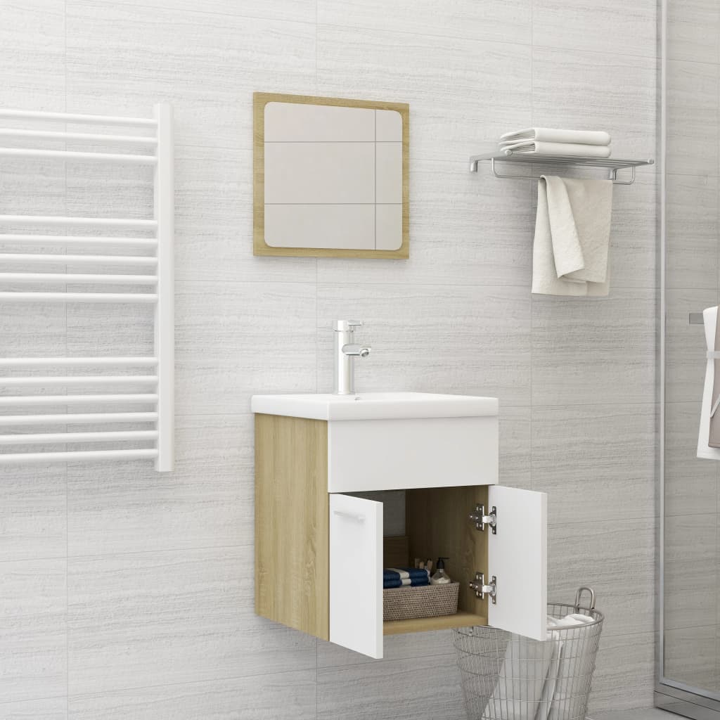 Ensemble de meubles de salle de bain 2 pièces, bois fini, gris brillant