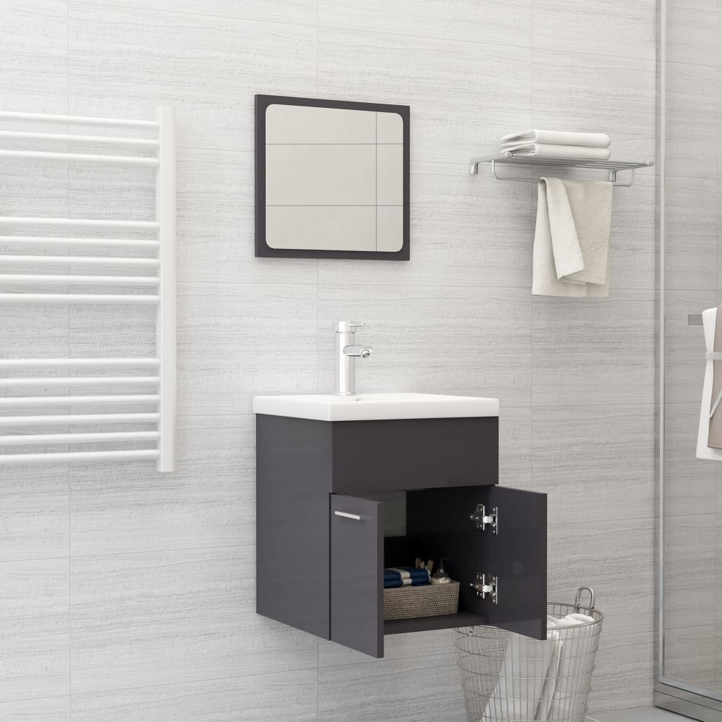 Ensemble de meubles de salle de bain 2 pièces, bois fini, gris brillant