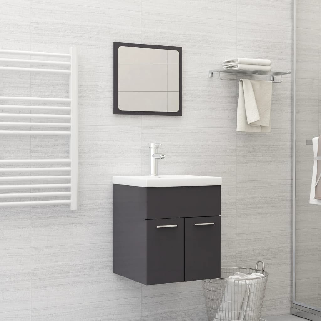 Ensemble de meubles de salle de bain 2 pièces, bois fini, gris brillant