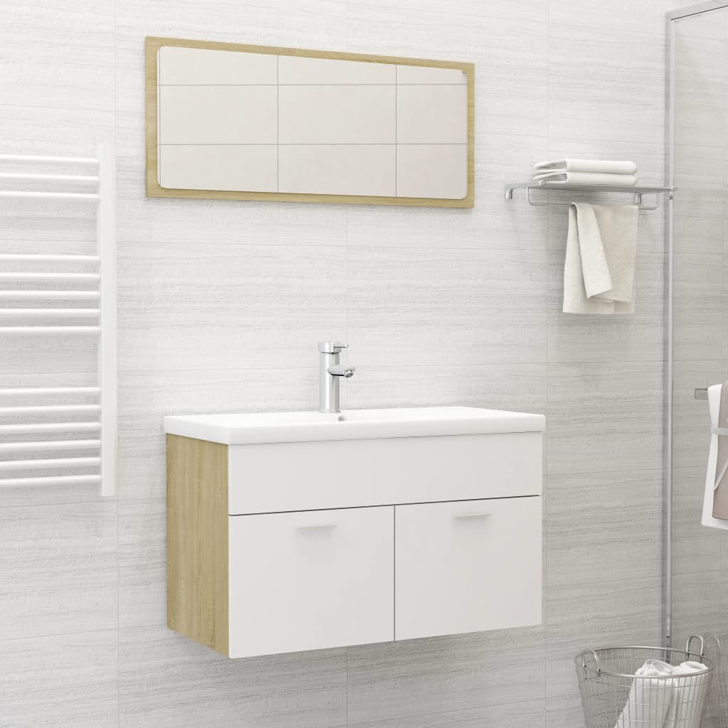 Ensemble de meubles de salle de bain 2 pièces en blanc et bois sonoma