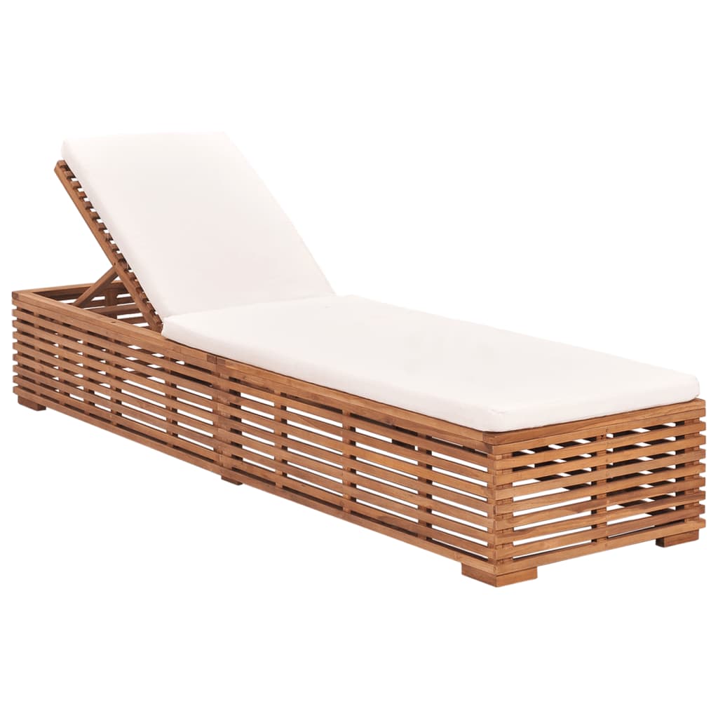 Bain de soleil avec coussin, teck massif, couleur crème