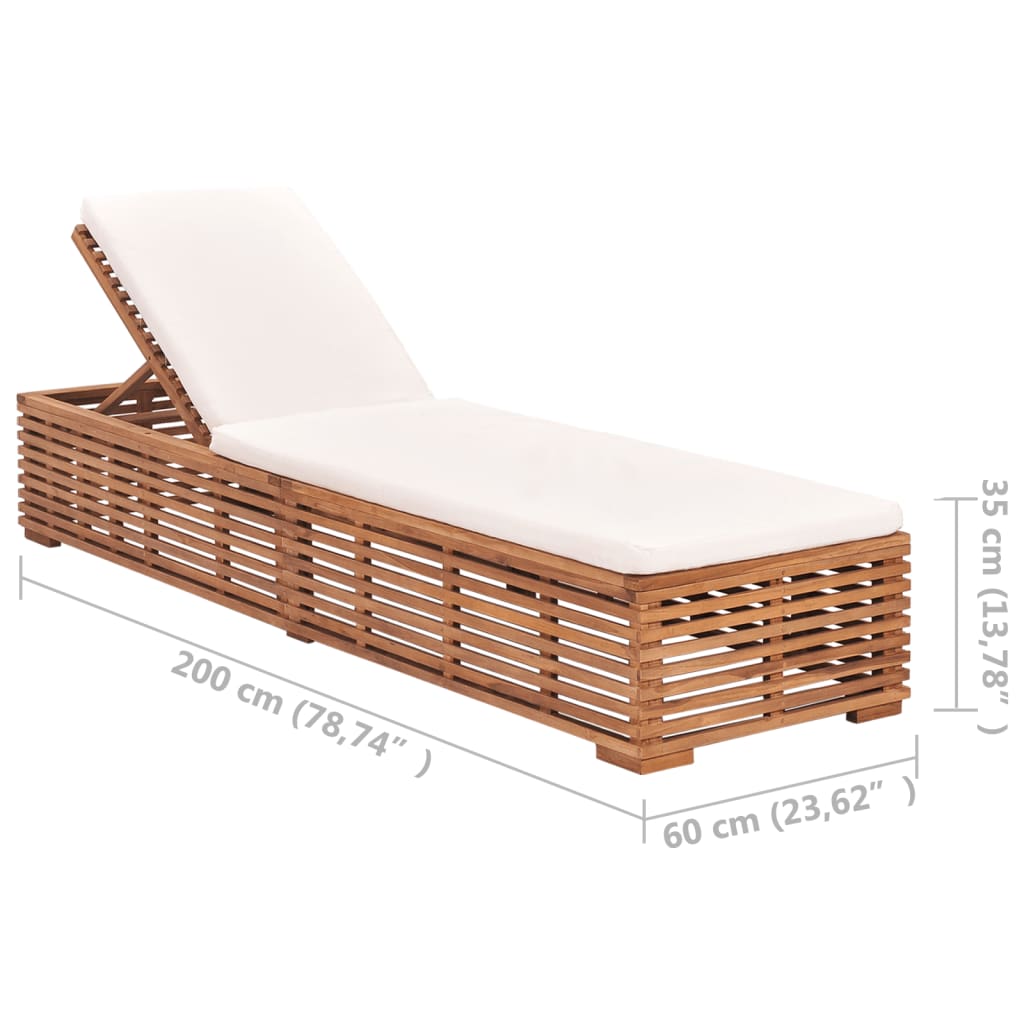 Bain de soleil avec coussin, teck massif, couleur crème