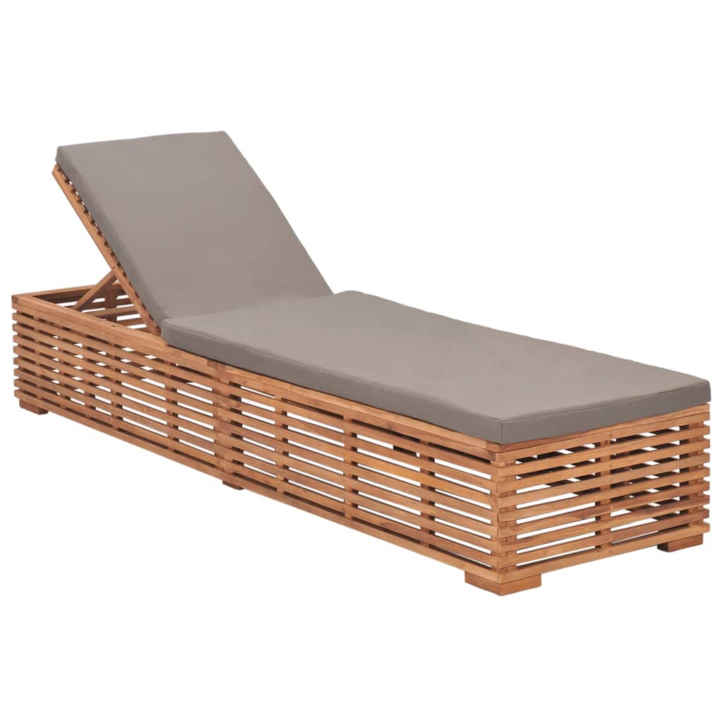 Bain de soleil avec coussin, teck massif, couleur crème