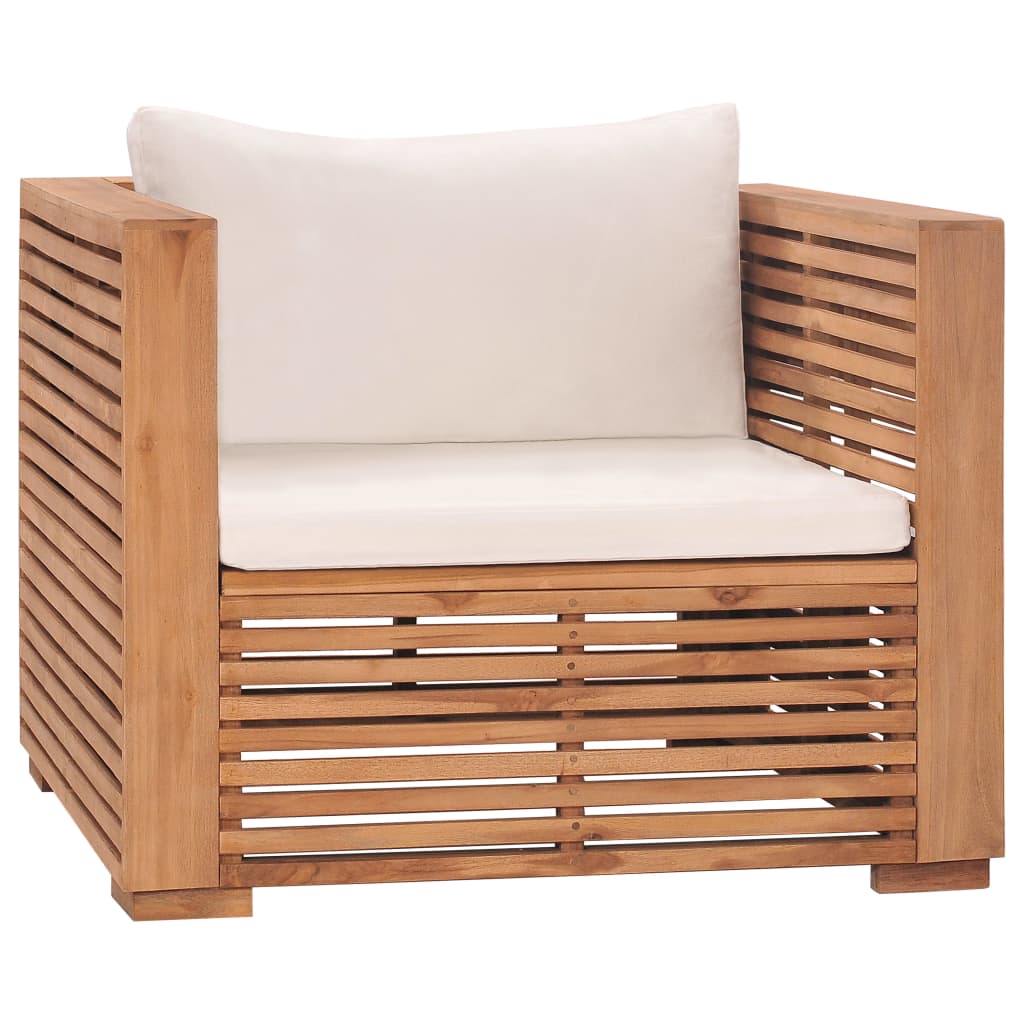 Table de jardin et repose pieds avec coussin en teck